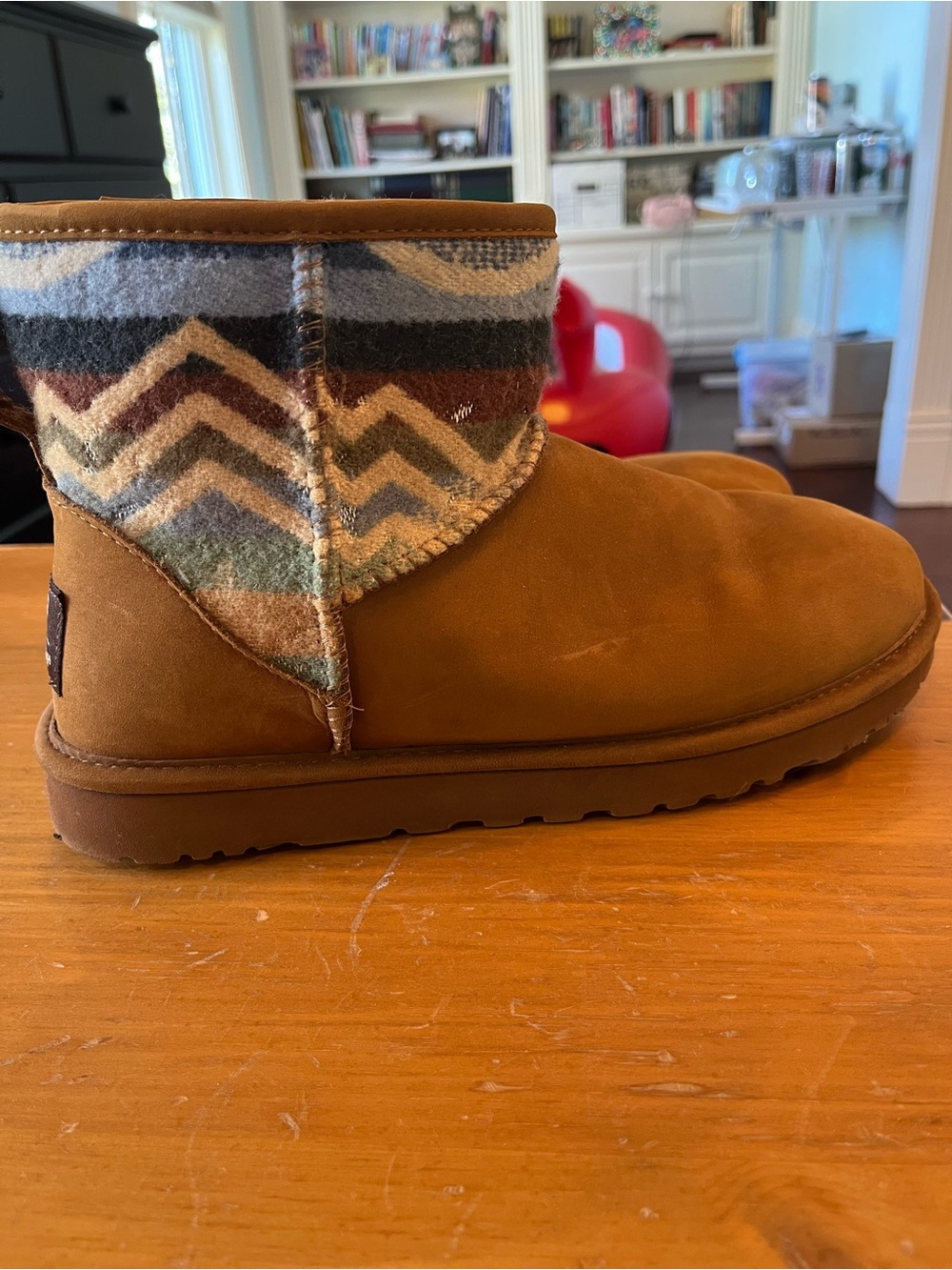 UGG Chestnut Short Ankle Boot with Patterned Pendleton Cuff
